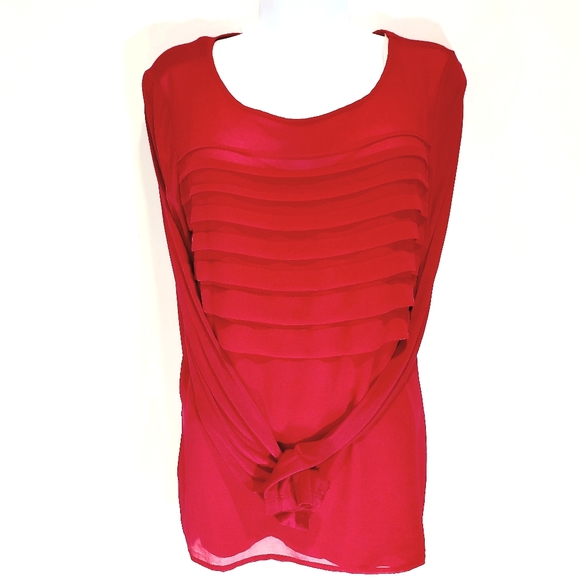 By Artisan Pink Long Sleeve Layer Ruffle Front Round Neck Tunic Top Blouse Sz M - Picture 5 of 9